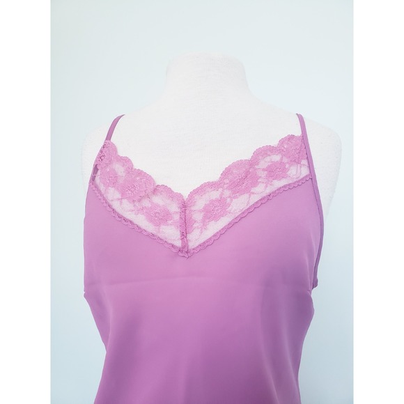 VTG 90s Ice Women's M Pink Purple Slip Dress Midi Gown Lingerie Lace Y2K Sheer - Picture 6 of 11